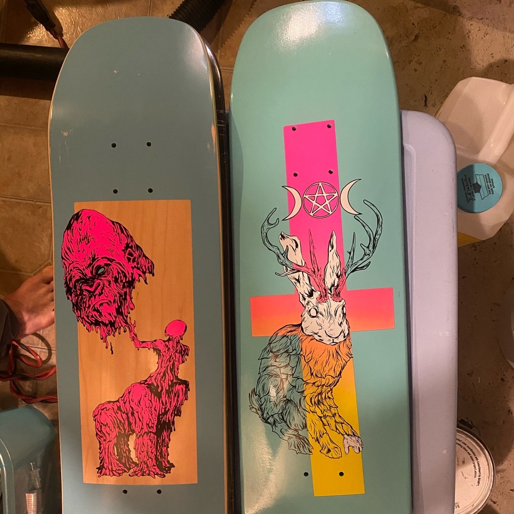 Welcome skateboard decks. 8’ pop w/square nose.